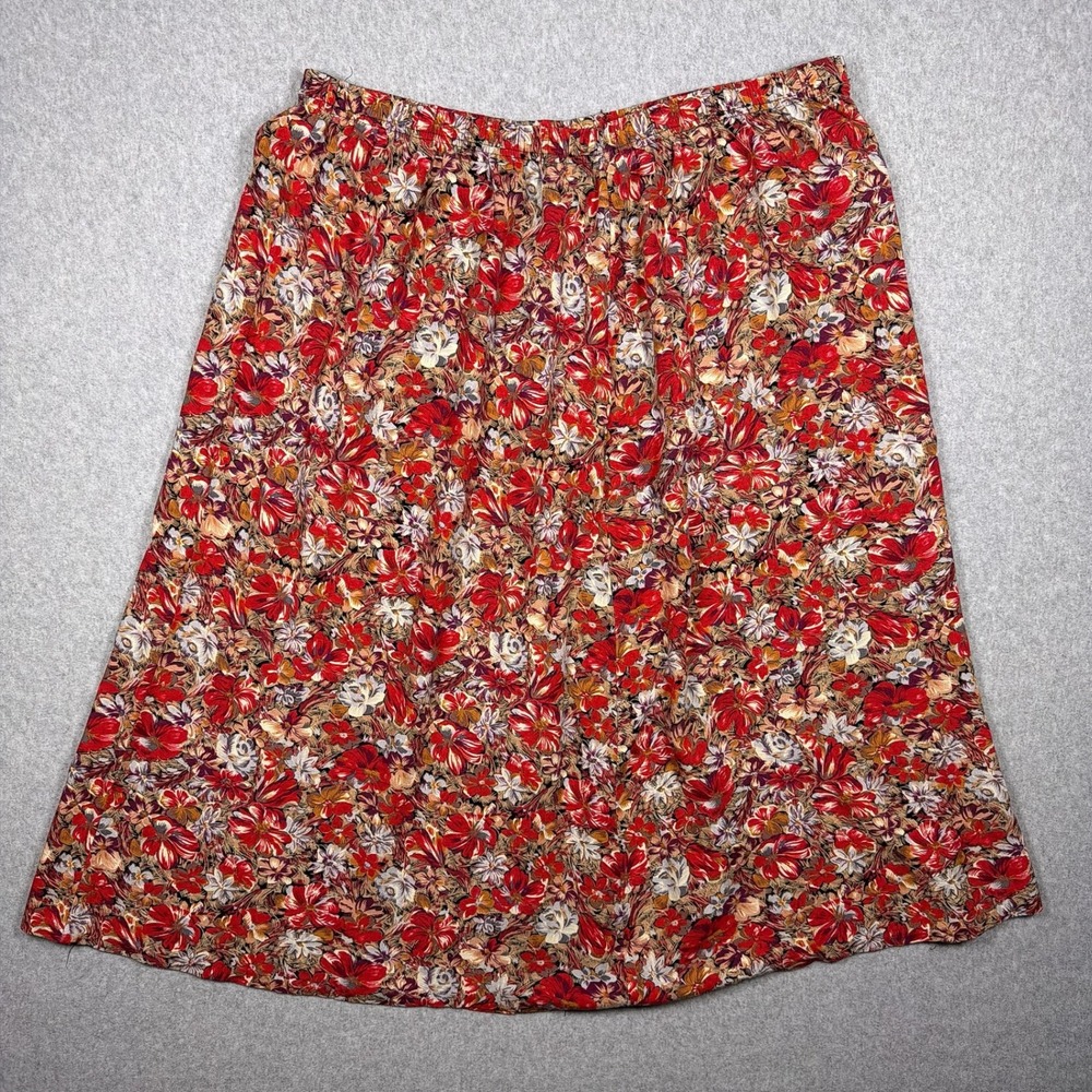 Nikki Vintage Floral Midi Skirt Red Purple Botanical Rayon Size 20 2A75 Made USA